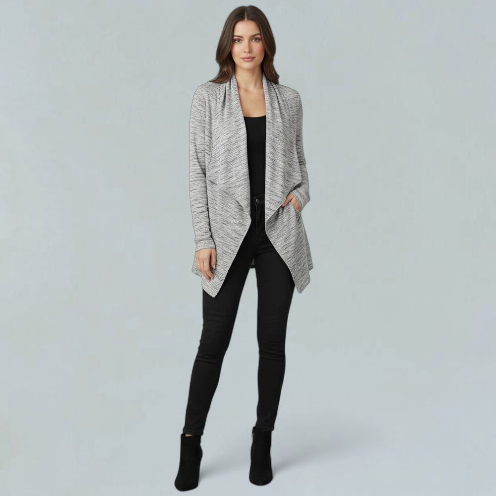 Z by Zella Waterfall Open Soft White & Heather Gray Cardigan
